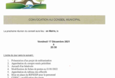 Prochain conseil municipal le vendredi 17 décembre 2021