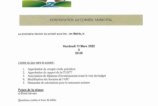 Prochain conseil municipal le vendredi 11 mars 2022